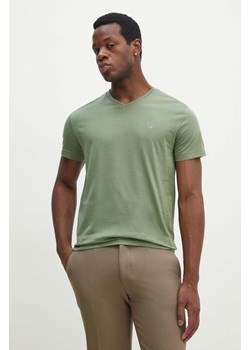 Gant t-shirt bawełniany męski kolor zielony gładki ze sklepu ANSWEAR.com w kategorii T-shirty męskie - zdjęcie 173894106