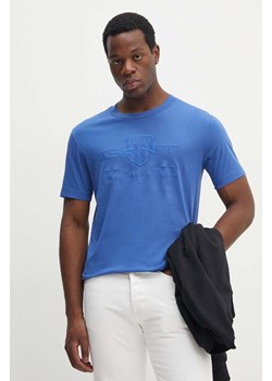 Gant t-shirt bawełniany męski kolor niebieski z aplikacją ze sklepu ANSWEAR.com w kategorii T-shirty męskie - zdjęcie 173894677