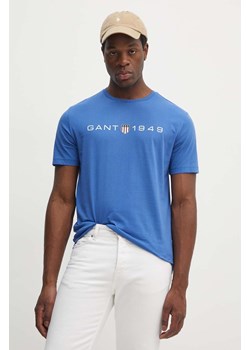 Gant t-shirt bawełniany męski kolor niebieski z nadrukiem ze sklepu ANSWEAR.com w kategorii T-shirty męskie - zdjęcie 173894718