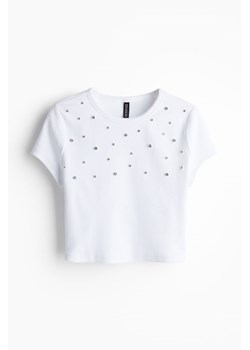 H & M - Krótki T-shirt ze zdobieniami - Biały ze sklepu H&M w kategorii Bluzki damskie - zdjęcie 173895058