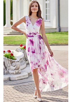 Asymetryczna sukienka z kopertowym dekoltem Bride 33D, Kolor biało-fioletowy, Rozmiar 34, Roco Fashion ze sklepu Primodo w kategorii Sukienki - zdjęcie 173896025