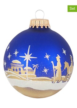Krebs Glas Lauscha Bombki (4 szt.) w kolorze niebiesko-złotym - Ø 7 cm ze sklepu Limango Polska w kategorii Dekoracje bożonarodzeniowe - zdjęcie 173905838