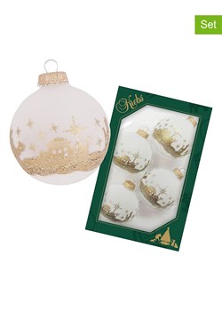 Krebs Glas Lauscha Bombki (4 szt.) w kolorze biało-złotym - Ø 7 cm ze sklepu Limango Polska w kategorii Dekoracje bożonarodzeniowe - zdjęcie 173913789