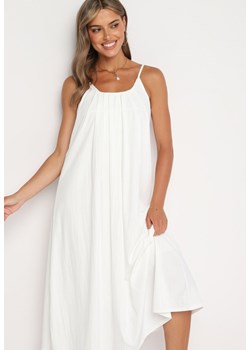 Biała Rozkloszowana Sukienka z Bawełną na Ramiączkach Ozdobiona Sznurkiem Sesvia ze sklepu Born2be Odzież w kategorii Sukienki - zdjęcie 173953258