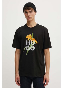 HUGO t-shirt bawełniany męski kolor czarny z nadrukiem 50517841 ze sklepu ANSWEAR.com w kategorii T-shirty męskie - zdjęcie 173954007