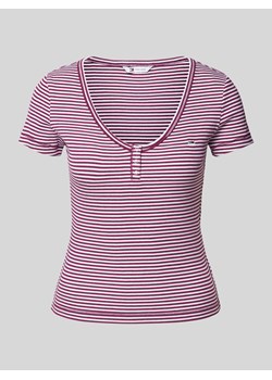 T-shirt o kroju slim fit z zaokrąglonym dekoltem w serek model ‘HENLEY’ ze sklepu Peek&Cloppenburg  w kategorii Bluzki damskie - zdjęcie 173954588