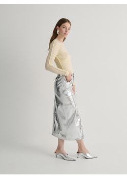 Reserved - Metaliczna spódnica z imitacji skóry - srebrny ze sklepu Reserved w kategorii Spódnice - zdjęcie 173957175