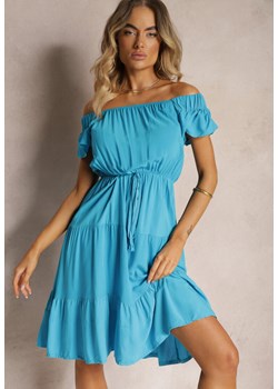 Niebieska Sukienka Typu Hiszpanka z Gumką w Pasie Zemvia ze sklepu Renee odzież w kategorii Sukienki - zdjęcie 173957566