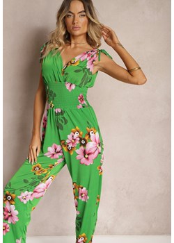 Zielony Kombinezon z Ściągaczami na Ramionach w Kwiatowy Wzór Almora ze sklepu Renee odzież w kategorii Kombinezony damskie - zdjęcie 173957586