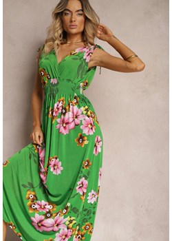 Zielona Sukienka z Wiązanymi Ramiączkami w Kwiatowy Print o Rozkloszowanym Fasonie Talloa ze sklepu Renee odzież w kategorii Sukienki - zdjęcie 173957626
