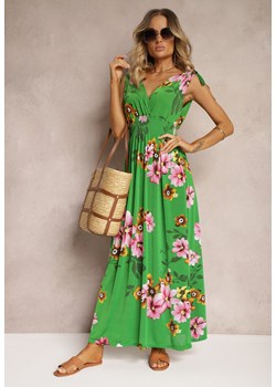 Zielona Sukienka z Wiązanymi Ramiączkami w Kwiatowy Print o Rozkloszowanym Fasonie Talloa ze sklepu Renee odzież w kategorii Sukienki - zdjęcie 173957627
