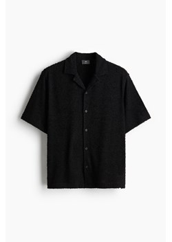 H & M - Koszula frotte z otwartymi klapami Relaxed Fit - Czarny ze sklepu H&M w kategorii Koszule męskie - zdjęcie 173957876