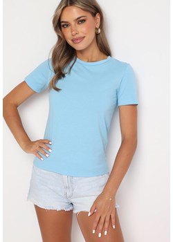 Niebieski  Gładki T-shirt z Krótkim Rękawem Elldora ze sklepu Born2be Odzież w kategorii Bluzki damskie - zdjęcie 173959406