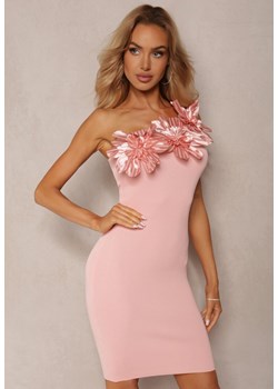 Różowa Asymetryczna Sukienka Koktajlowa z Wiskozą Ozdobiona Kwiatami 3D Wisbene ze sklepu Renee odzież w kategorii Sukienki - zdjęcie 173959596