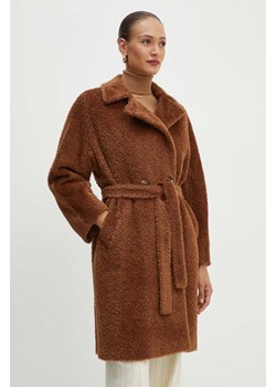 Marella płaszcz wełniany kolor brązowy przejściowy oversize 2423016061200 ze sklepu ANSWEAR.com w kategorii Płaszcze damskie - zdjęcie 173961985