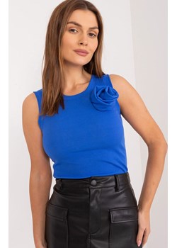 Kobaltowy top z ozdobnym kwiatkiem DHJ-TP-17733.22X, Kolor kobalt, Rozmiar uniwersalny, ITALY MODA ze sklepu Primodo w kategorii Bluzki damskie - zdjęcie 173964205