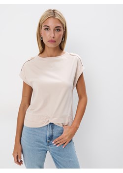 Mohito - Bawełniany beżowy t-shirt - beżowy ze sklepu Mohito w kategorii Bluzki damskie - zdjęcie 173965677