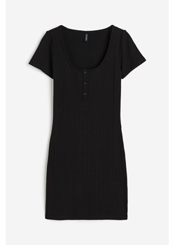 H & M - Prążkowana sukienka z guzikami u góry - Czarny ze sklepu H&M w kategorii Sukienki - zdjęcie 173969558