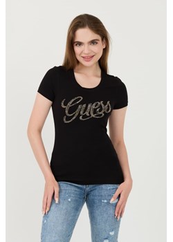 GUESS Czarny t-shirt Script, Wybierz rozmiar L ze sklepu outfit.pl w kategorii Bluzki damskie - zdjęcie 173970109