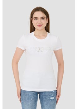 GUESS Biały t-shirt Sangallo Tee, Wybierz rozmiar XL ze sklepu outfit.pl w kategorii Bluzki damskie - zdjęcie 173970176