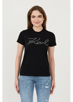 KARL LAGERFELD Czarny t-shirt Rhinestone Logo, Wybierz rozmiar XL ze sklepu outfit.pl w kategorii Bluzki damskie - zdjęcie 173970297