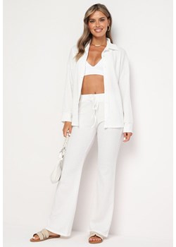 Biały 2-częściowy Komplet z Koszulą i Spodniami z Tłoczonej Tkaniny Benneta ze sklepu Born2be Odzież w kategorii Komplety i garnitury damskie - zdjęcie 173972885