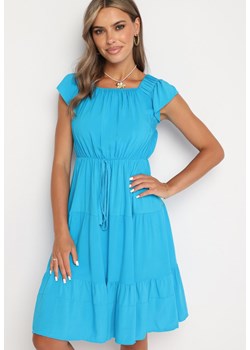 Niebieska Rozkloszowana Sukienka w Hiszpańskim Stylu z Gumką w Pasie Yemvia ze sklepu Born2be Odzież w kategorii Sukienki - zdjęcie 173976065