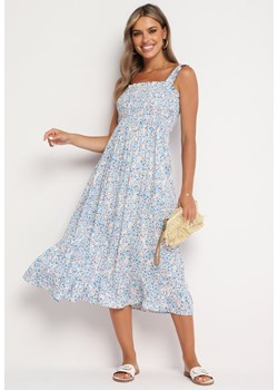 Niebieska Wiskozowa Sukienka z Szerokimi Ramiączkami i Elastyczną Górą Morani ze sklepu Born2be Odzież w kategorii Sukienki - zdjęcie 173976159