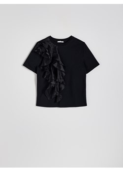 Reserved - T-shirt z ozdobną falbaną - czarny ze sklepu Reserved w kategorii Bluzki damskie - zdjęcie 173977097