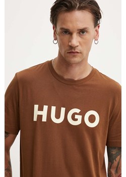 HUGO t-shirt bawełniany męski kolor brązowy z nadrukiem 50467556 ze sklepu ANSWEAR.com w kategorii T-shirty męskie - zdjęcie 173983826