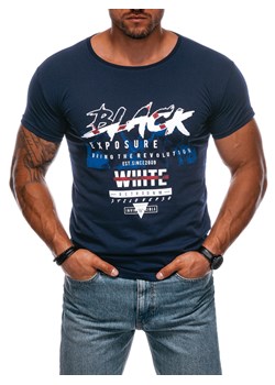 T-shirt męski z nadrukiem 1982S - granatowy ze sklepu Edoti w kategorii T-shirty męskie - zdjęcie 173990276