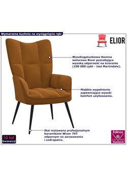 Brązowy Welurowy Fotel Wypoczynkowy T3-D74 ze sklepu Edinos.pl w kategorii Fotele - zdjęcie 173991546