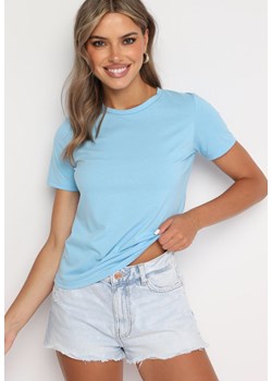 Niebieski  Gładki T-shirt z Krótkim Rękawem Elldora ze sklepu Born2be Odzież w kategorii Bluzki damskie - zdjęcie 173991737