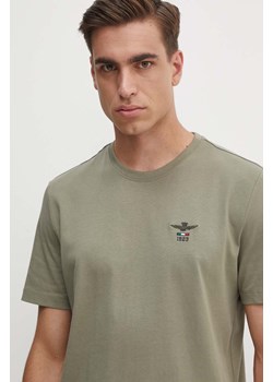 Aeronautica Militare t-shirt bawełniany męski kolor zielony z aplikacją TS2301J592 ze sklepu ANSWEAR.com w kategorii T-shirty męskie - zdjęcie 173998945