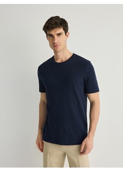 Reserved - T-shirt regular fit z lnem - granatowy ze sklepu Reserved w kategorii T-shirty męskie - zdjęcie 174003937