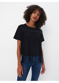Mohito - Bawełniany czarny t-shirt z frędzlami - czarny ze sklepu Mohito w kategorii Bluzki damskie - zdjęcie 174005496