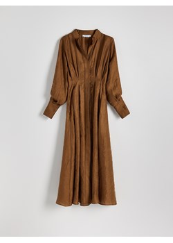 Reserved - Sukienka maxi z dodatkiem lnu - ciemnobrązowy ze sklepu Reserved w kategorii Sukienki - zdjęcie 174005897