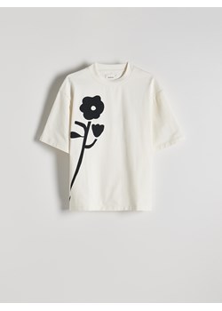 Reserved - T-shirt oversize z nadrukiem - złamana biel ze sklepu Reserved w kategorii T-shirty męskie - zdjęcie 174005915