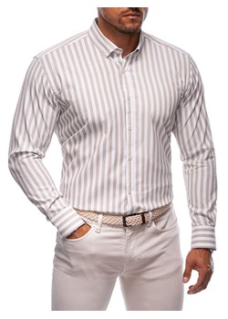 Koszula męska z długim rękawem 688K - beżowa ze sklepu Edoti w kategorii Koszule męskie - zdjęcie 174006466