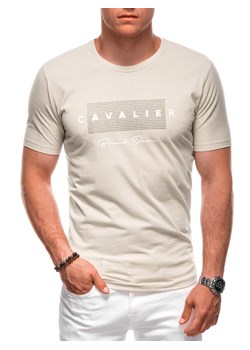 T-shirt męski z nadrukiem 1985S - beżowy ze sklepu Edoti w kategorii T-shirty męskie - zdjęcie 174006557
