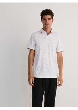 Reserved - Koszulka polo regular z mikroprintem - biały ze sklepu Reserved w kategorii T-shirty męskie - zdjęcie 174007438