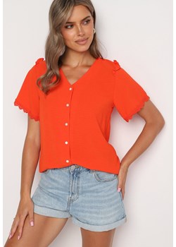 Pomarańczowa Koszula z Koronką i Trójkątnym Dekoltem Kieratia ze sklepu Born2be Odzież w kategorii Bluzki damskie - zdjęcie 174016579