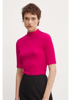 HUGO t-shirt damski kolor różowy z półgolfem 50520098 ze sklepu ANSWEAR.com w kategorii Bluzki damskie - zdjęcie 174018099
