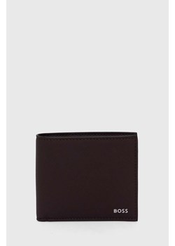 BOSS portfel skórzany męski kolor fioletowy 50485599 ze sklepu ANSWEAR.com w kategorii Portfele męskie - zdjęcie 174018248