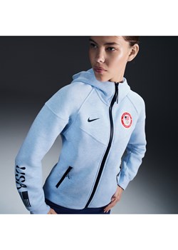 Damska bluza z kapturem i zamkiem na całej długości Nike Team USA Tech Fleece Windrunner - Niebieski ze sklepu Nike poland w kategorii Bluzy damskie - zdjęcie 174019729