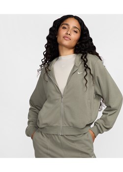 Damska luźna bluza z dzianiny dresowej z kapturem i zamkiem na całej długości Nike Sportswear Chill Terry - Zieleń ze sklepu Nike poland w kategorii Bluzy damskie - zdjęcie 174019876