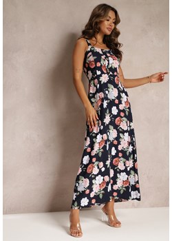 Czarna Sukienka Maxi w Kwiaty z Rozkloszowanym Dołem na Ramiączkach Aletaina ze sklepu Renee odzież w kategorii Sukienki - zdjęcie 174025149