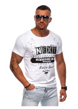 T-shirt męski z nadrukiem 1977S - biały ze sklepu Edoti w kategorii T-shirty męskie - zdjęcie 174025735