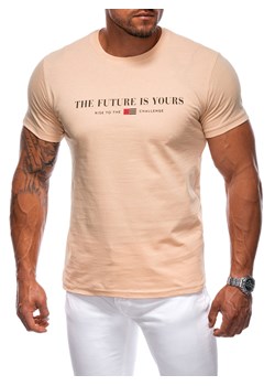 T-shirt męski z nadrukiem 1996S - beżowy ze sklepu Edoti w kategorii T-shirty męskie - zdjęcie 174025775
