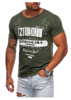 T-shirt męski z nadrukiem 1977S - khaki ze sklepu Edoti w kategorii T-shirty męskie - zdjęcie 174025786